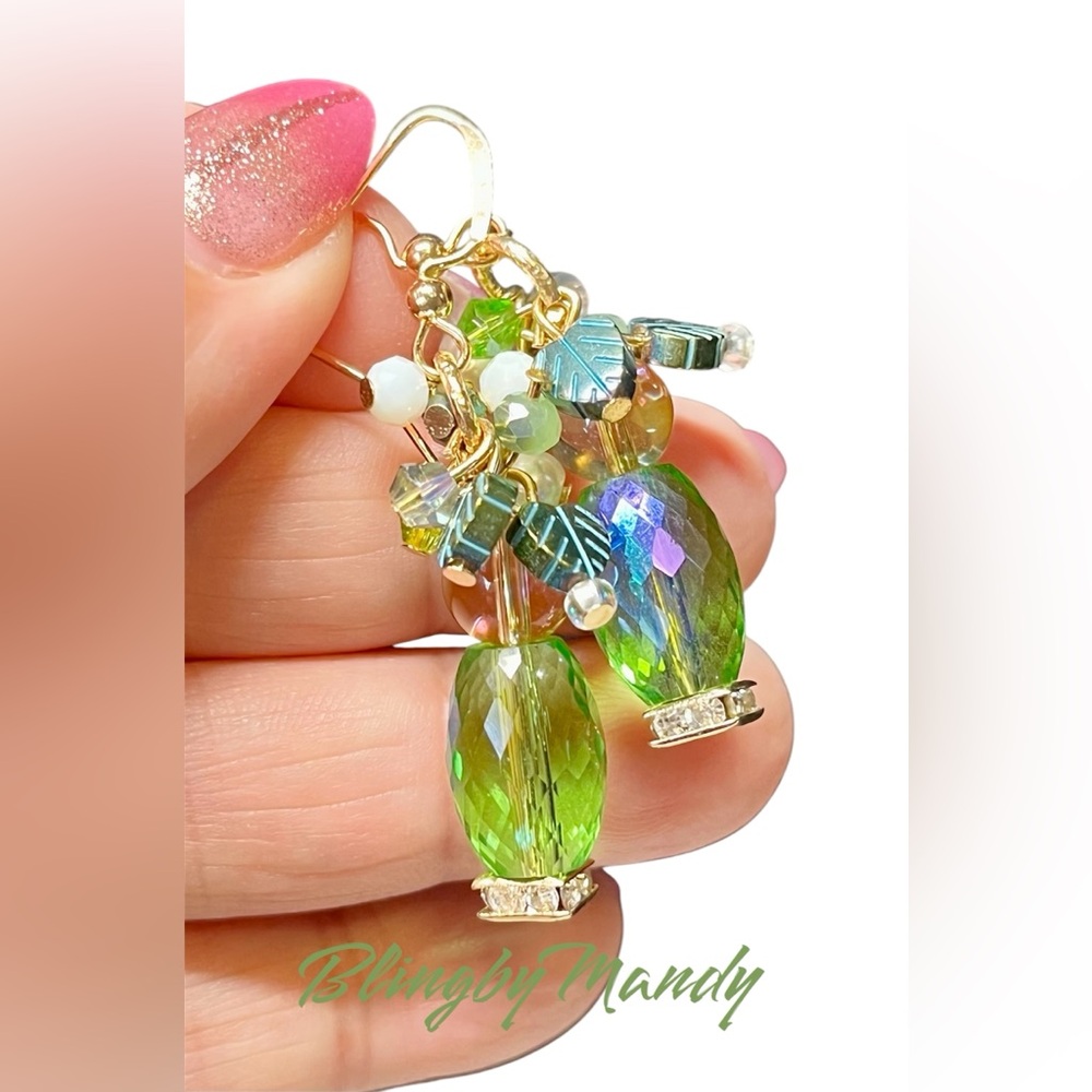 Elegant Green and Gold Beaded Earrings
